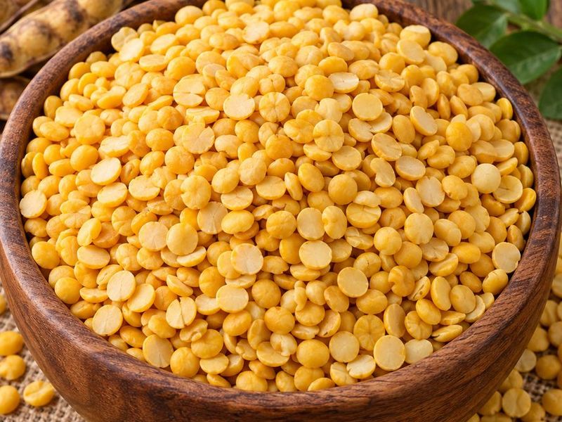 Close-up of unpolished tur dal grains