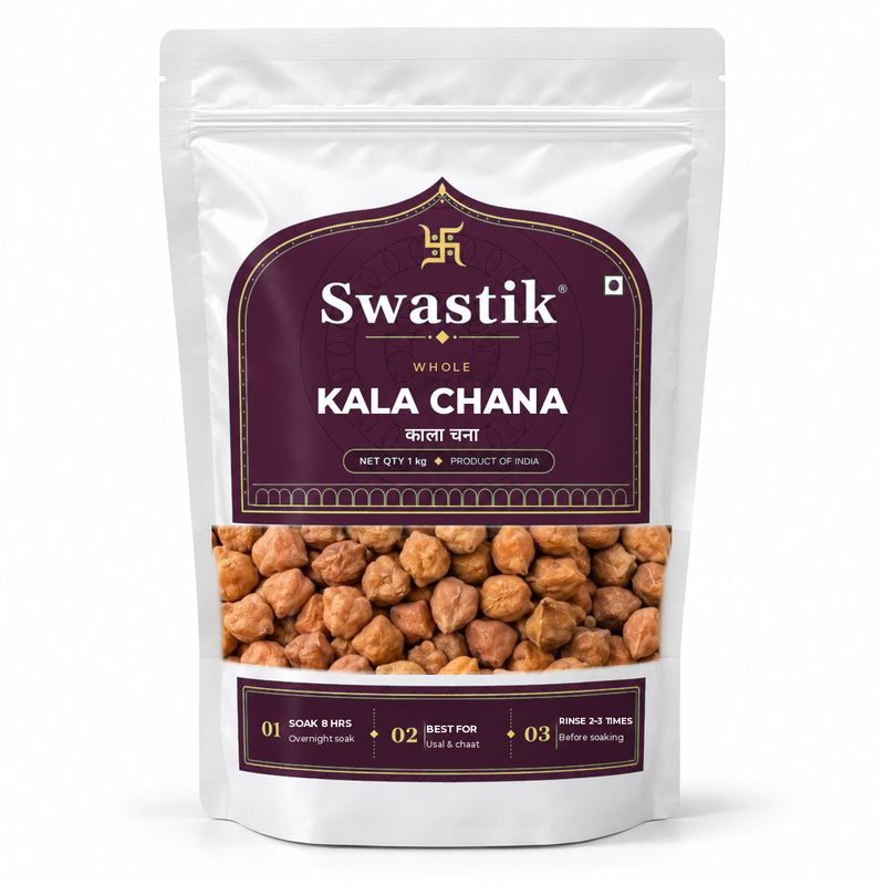 Swastik Kala Chana (काला चना) retail pack, 1 kg stand-up pouch