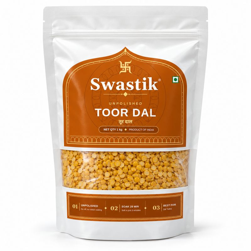 Swastik Toor Dal (तूर दाल) retail pack, 1 kg stand-up pouch
